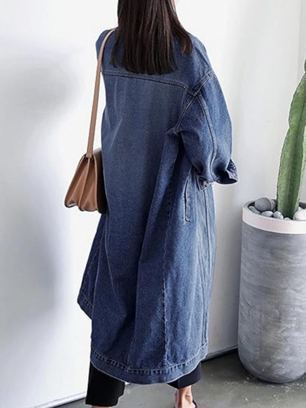 Womens Classic Jean Jacket Plus Size Loose Long Sleeve Button Down‎ Denim Trench - Picture 3 of 3